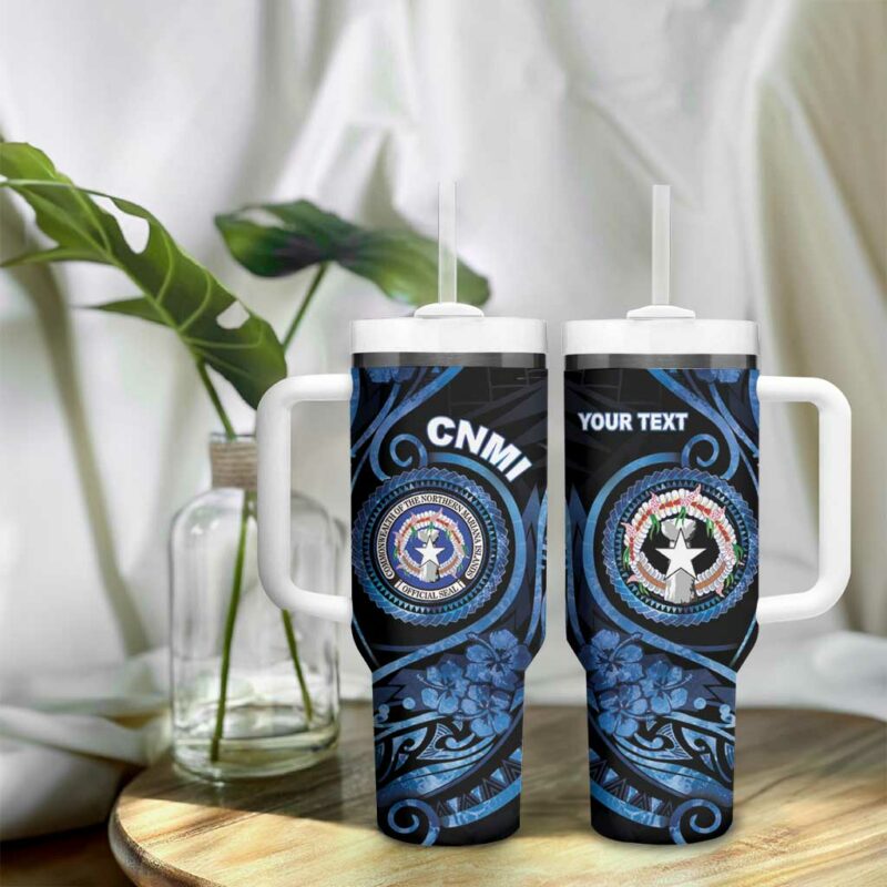 Northern Mariana Islands Ocean Floral Custom Stanley Quencher 40oz Stainless Steel Tumbler With Handle - Threewoofs - Image 9