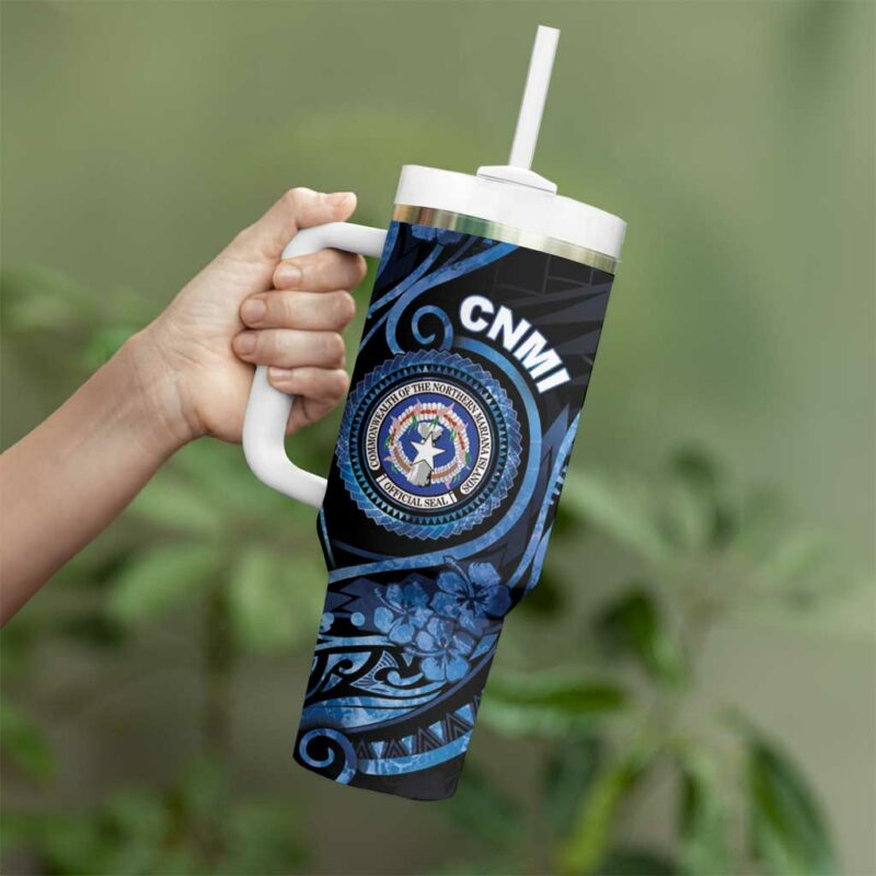 Northern Mariana Islands Ocean Floral Custom Stanley Quencher 40oz Stainless Steel Tumbler With Handle - Threewoofs - Image 3
