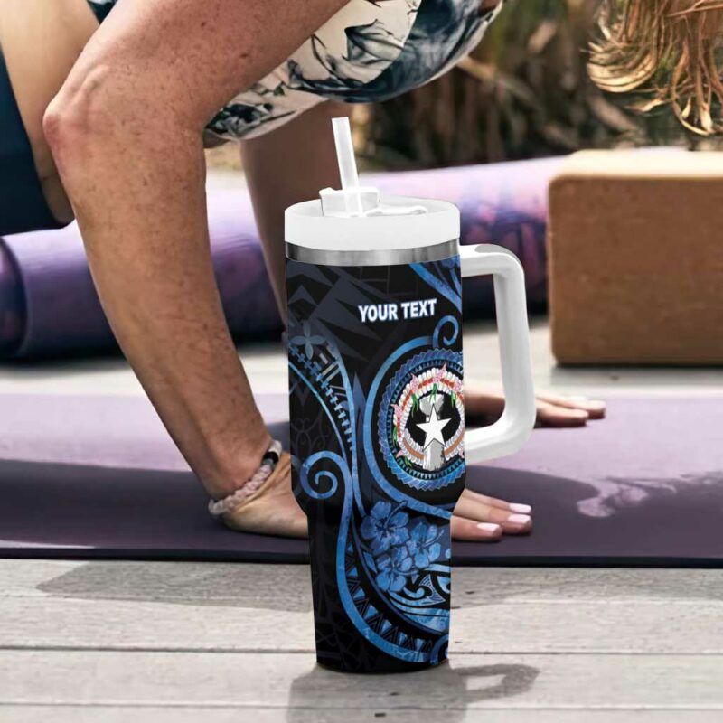 Northern Mariana Islands Ocean Floral Custom Stanley Quencher 40oz Stainless Steel Tumbler With Handle - Threewoofs - Image 6