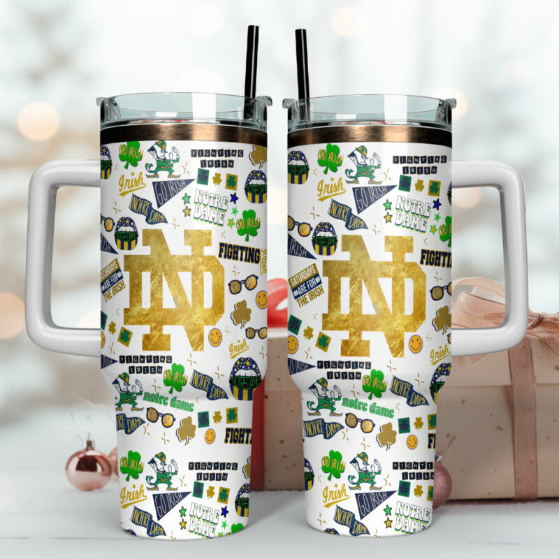 Notre Dame Fighting Irish NCAA Custom Stanley Quencher 40oz Stainless Steel Tumbler With Handle - Threewoofs - Image 4