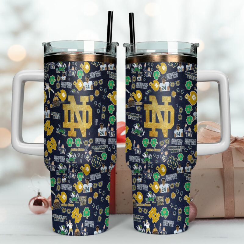 Notre Dame Fighting Irish NCAA Custom Stanley Quencher 40oz Stainless Steel Tumbler With Handle - Threewoofs - Image 4