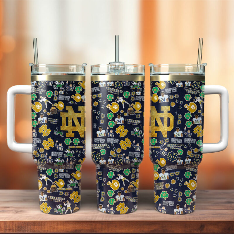 Notre Dame Fighting Irish NCAA Custom Stanley Quencher 40oz Stainless Steel Tumbler With Handle - Threewoofs
