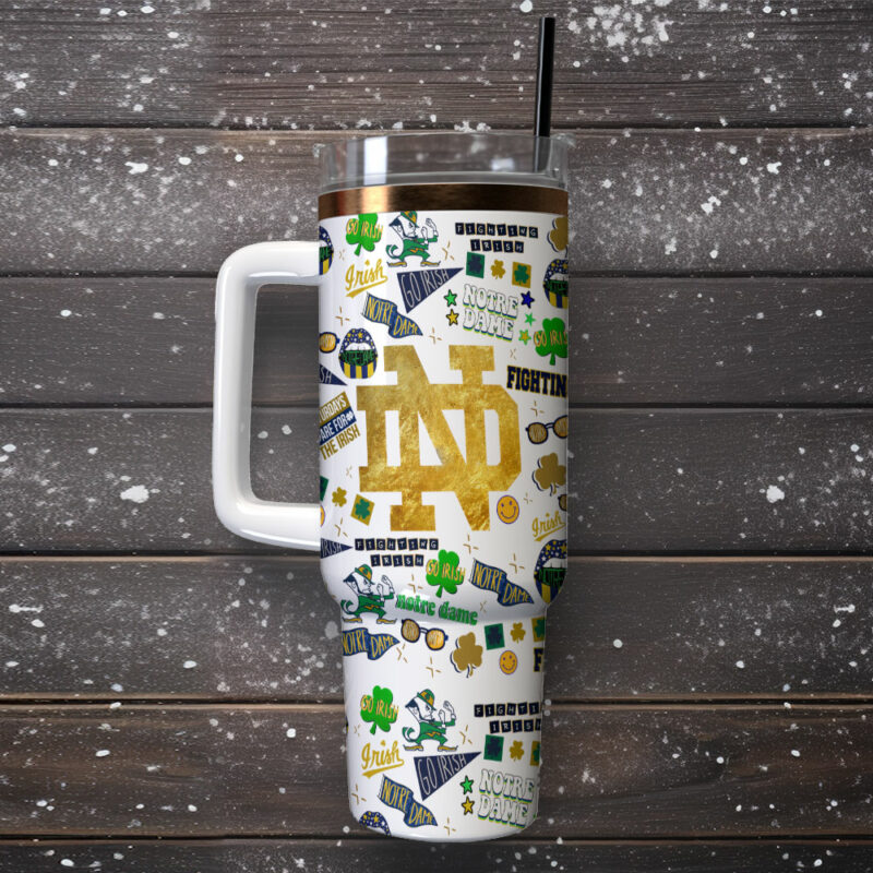 Notre Dame Fighting Irish NCAA Custom Stanley Quencher 40oz Stainless Steel Tumbler With Handle - Threewoofs - Image 2