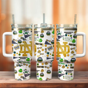 Notre Dame Fighting Irish NCAA Custom Stanley Quencher 40oz Stainless Steel Tumbler With Handle - Threewoofs