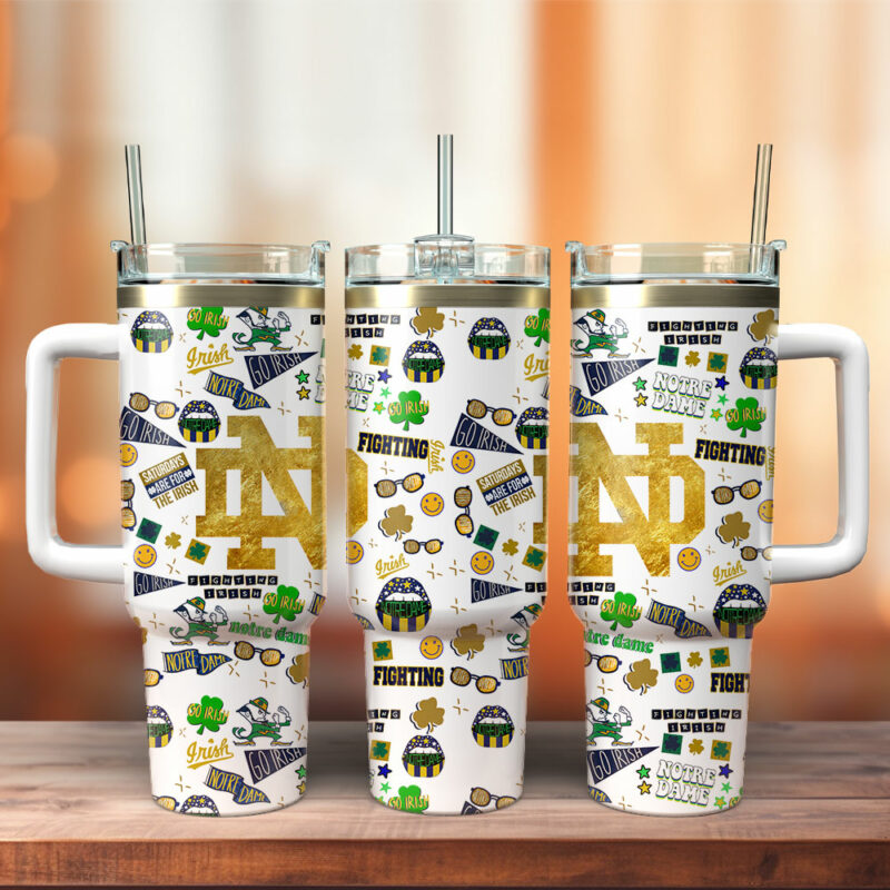 Notre Dame Fighting Irish NCAA Custom Stanley Quencher 40oz Stainless Steel Tumbler With Handle - Threewoofs