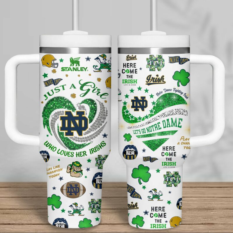 Notre Dame Fighting Irish NCAA Sports Custom Stanley Quencher 40oz Stainless Steel Tumbler With Handle - Threewoofs - Image 5