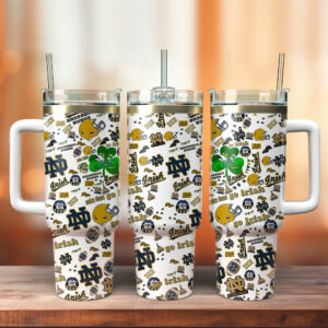 Notre Dame Fighting Irish NCAA Sports Custom Stanley Quencher 40oz Stainless Steel Tumbler With Handle - Threewoofs
