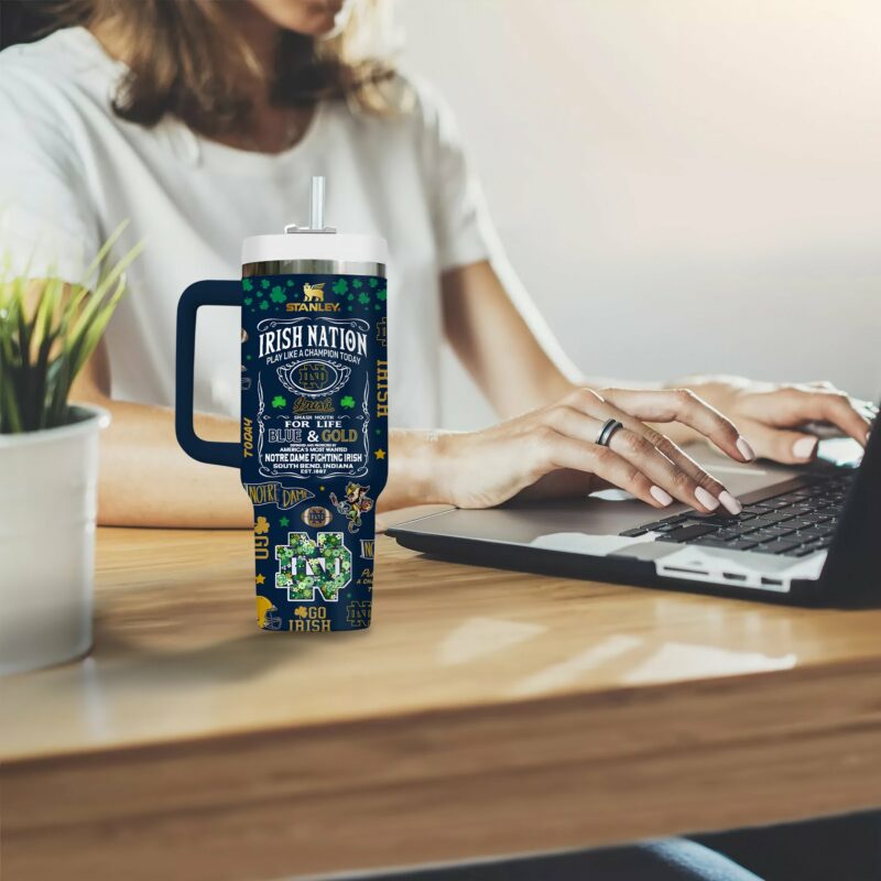 Notre Dame Fighting Irish NCAA Sports Custom Stanley Quencher 40oz Stainless Steel Tumbler With Handle - Threewoofs - Image 2