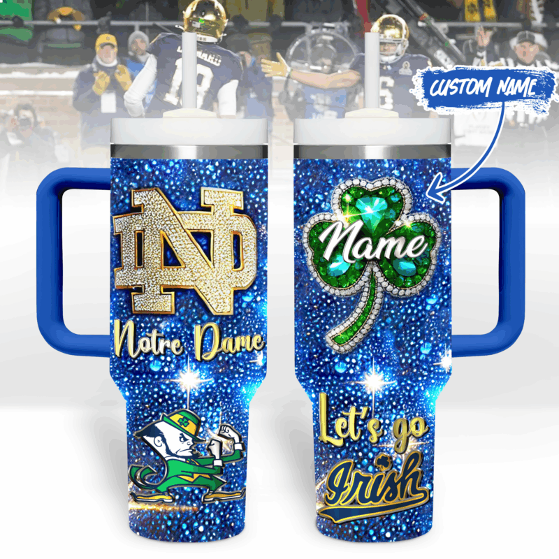 Notre Dame Fighting Irish NCAA Sports Custom Stanley Quencher 40oz Stainless Steel Tumbler With Handle - Threewoofs