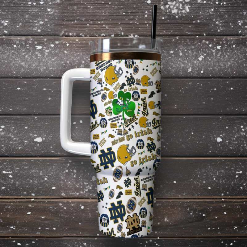 Notre Dame Fighting Irish NCAA Sports Custom Stanley Quencher 40oz Stainless Steel Tumbler With Handle - Threewoofs - Image 2