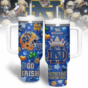 Notre Dame Fighting Irish NCAA Sports Custom Stanley Quencher 40oz Stainless Steel Tumbler With Handle - Threewoofs