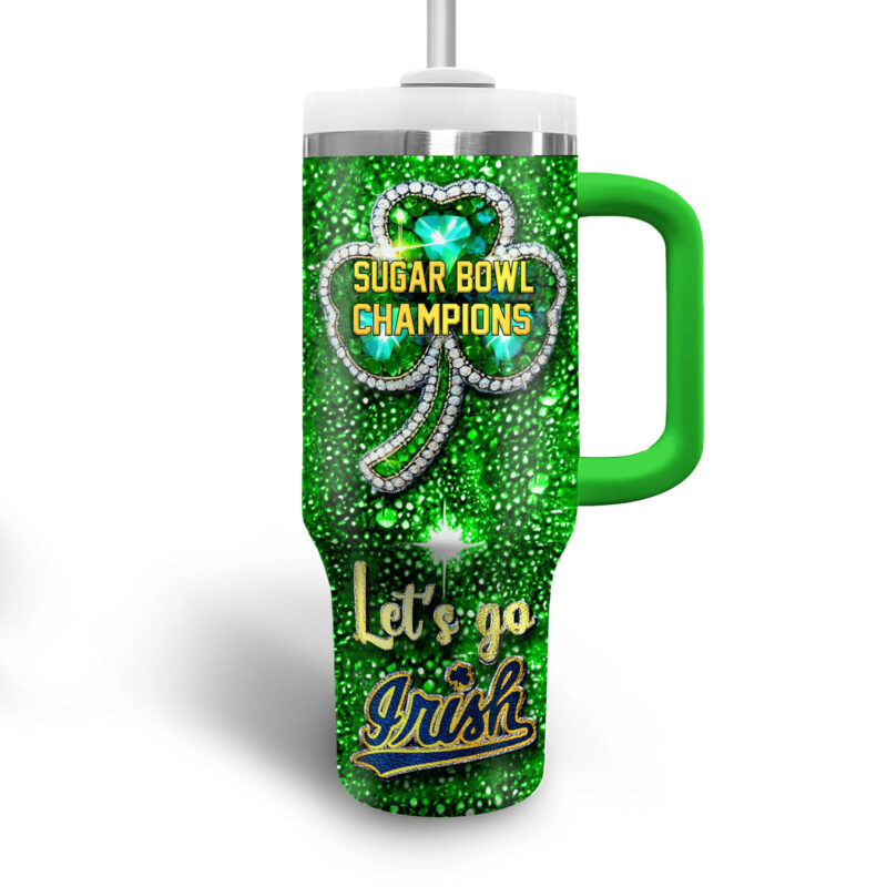 Notre Dame Fighting Irish NCAA Sports Custom Stanley Quencher 40oz Stainless Steel Tumbler With Handle - Threewoofs - Image 3