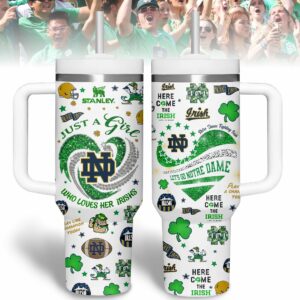 Notre Dame Fighting Irish NCAA Sports Custom Stanley Quencher 40oz Stainless Steel Tumbler With Handle - Threewoofs