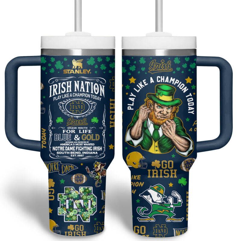 Notre Dame Fighting Irish NCAA Sports Custom Stanley Quencher 40oz Stainless Steel Tumbler With Handle - Threewoofs - Image 6