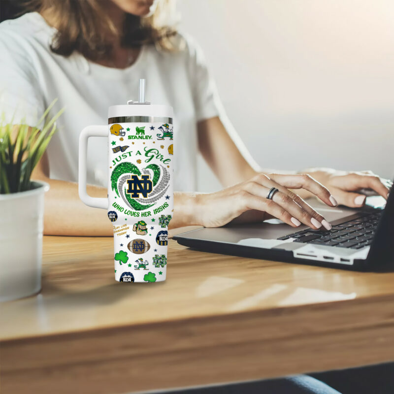 Notre Dame Fighting Irish NCAA Sports Custom Stanley Quencher 40oz Stainless Steel Tumbler With Handle - Threewoofs - Image 2