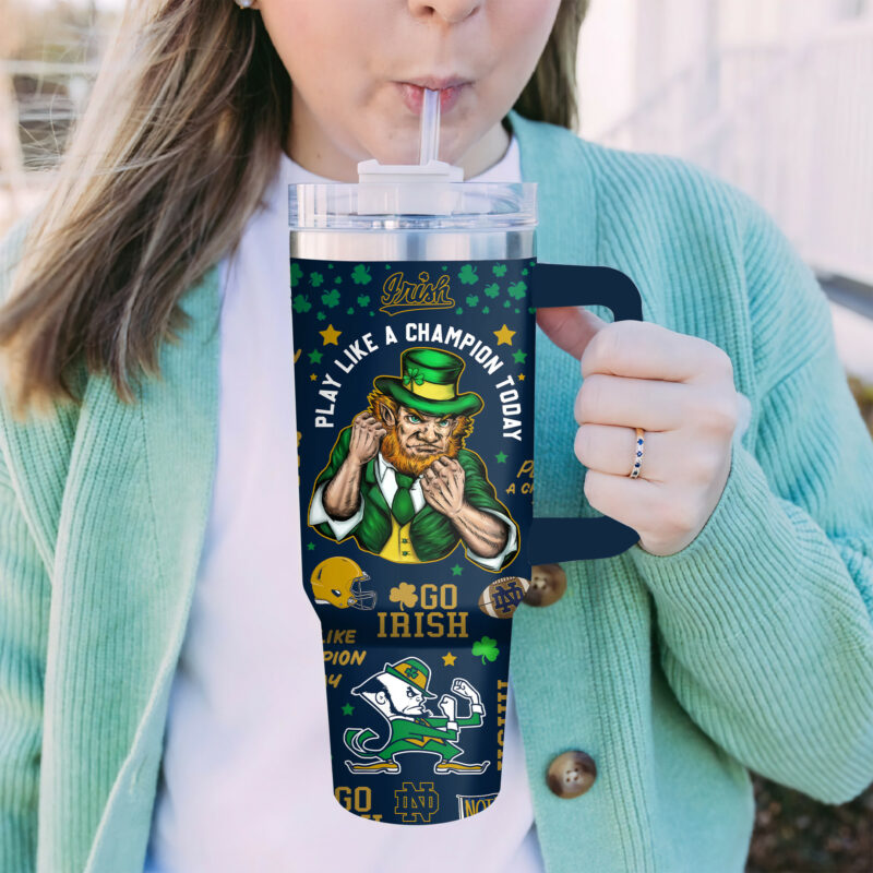 Notre Dame Fighting Irish NCAA Sports Custom Stanley Quencher 40oz Stainless Steel Tumbler With Handle - Threewoofs - Image 3