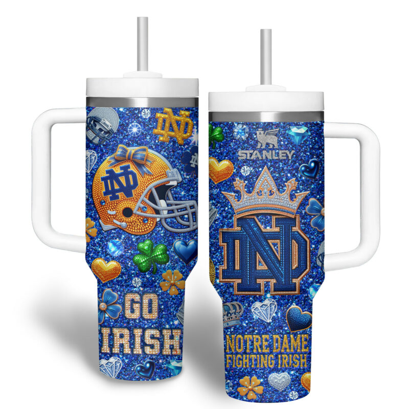 Notre Dame Fighting Irish NCAA Sports Custom Stanley Quencher 40oz Stainless Steel Tumbler With Handle - Threewoofs - Image 2
