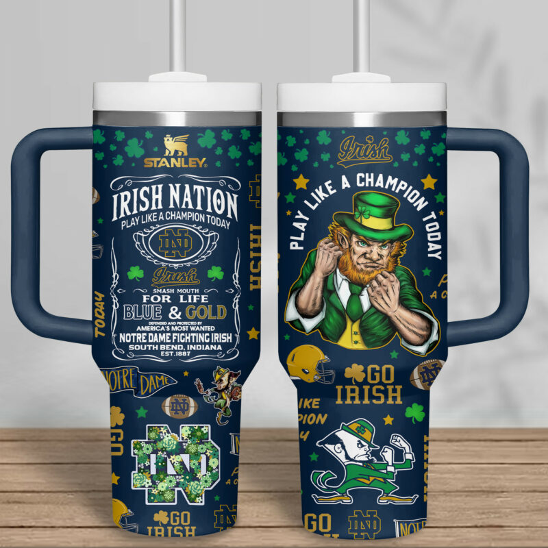 Notre Dame Fighting Irish NCAA Sports Custom Stanley Quencher 40oz Stainless Steel Tumbler With Handle - Threewoofs - Image 5