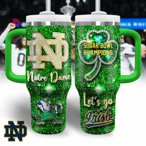 Notre Dame Fighting Irish NCAA Sports Custom Stanley Quencher 40oz Stainless Steel Tumbler With Handle - Threewoofs