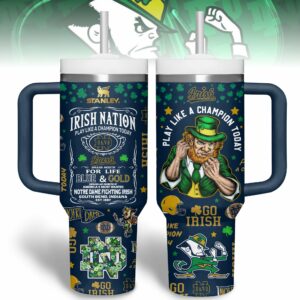 Notre Dame Fighting Irish NCAA Sports Custom Stanley Quencher 40oz Stainless Steel Tumbler With Handle - Threewoofs