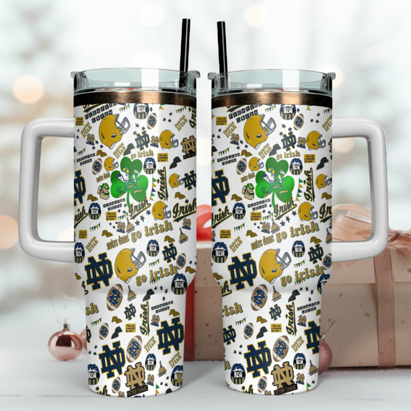 Notre Dame Fighting Irish NCAA Sports Custom Stanley Quencher 40oz Stainless Steel Tumbler With Handle - Threewoofs - Image 4