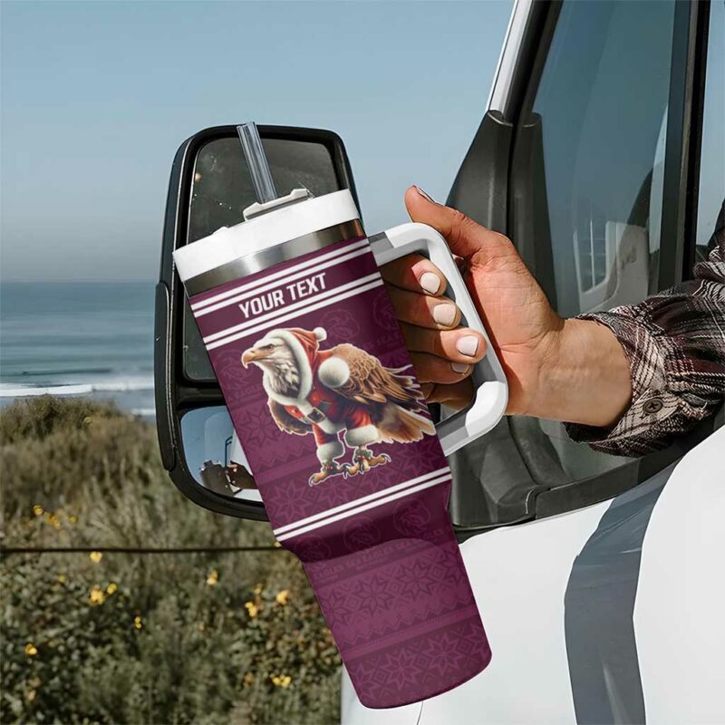 NRL Manly Warringah Christmas with Sea Eagles Mascot Custom Stanley Quencher 40oz Stainless Steel Tumbler With Handle - Threewoofs - Image 7