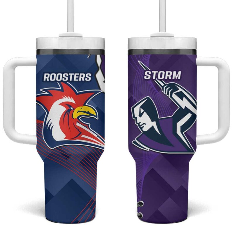 NRL Storm And Roosters Rugby 2024 Go Champions Dynamic Version Custom Stanley Quencher 40oz Stainless Steel Tumbler With Handle - Threewoofs - Image 2