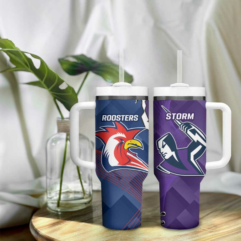 NRL Storm And Roosters Rugby 2024 Go Champions Dynamic Version Custom Stanley Quencher 40oz Stainless Steel Tumbler With Handle - Threewoofs - Image 9