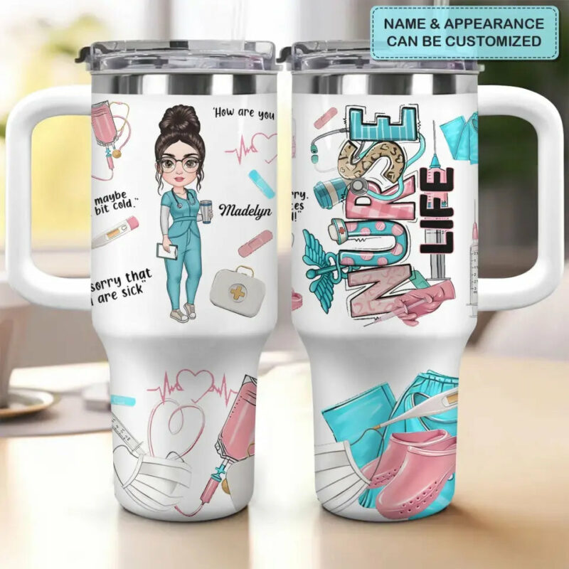 Nurse Life Custom Stanley Quencher 40oz Stainless Steel Tumbler With Handle - Threewoofs - Image 3