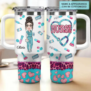 Nurse Life Leopard Custom Stanley Quencher 40oz Stainless Steel Tumbler With Handle - Threewoofs