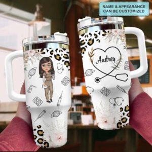 Nurse Life Leopard Pattern Custom Stanley Quencher 40oz Stainless Steel Tumbler With Handle - Threewoofs