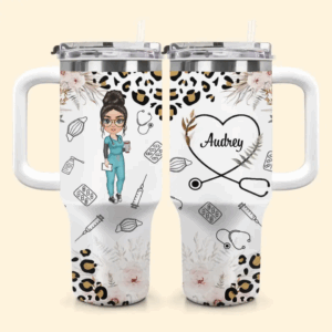 Nurse Life Leopard Pattern Custom Stanley Quencher 40oz Stainless Steel Tumbler With Handle - Threewoofs
