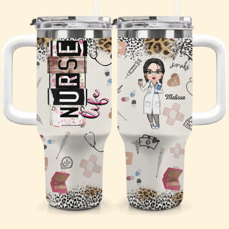 Nurse Life Scrub Custom Stanley Quencher 40oz Stainless Steel Tumbler With Handle - Threewoofs