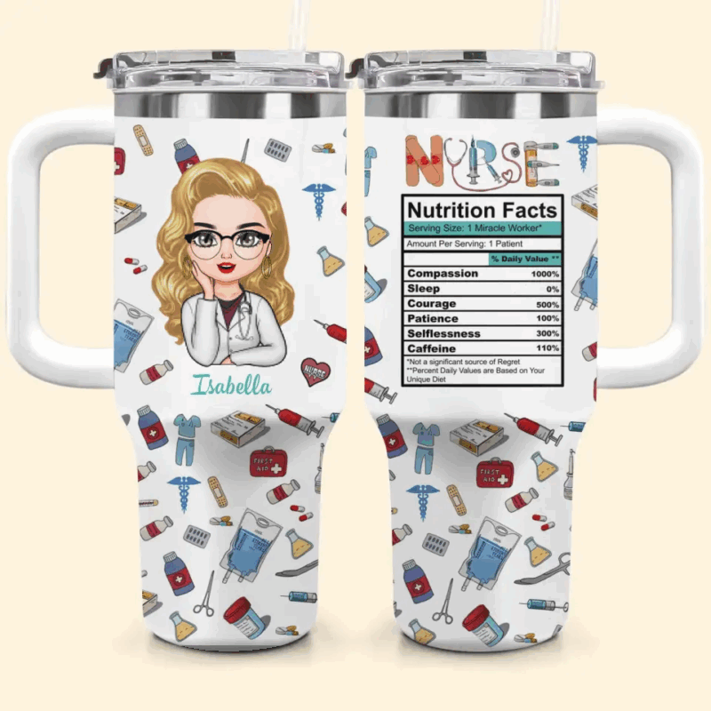 Nurse Nutrition Facts Custom Stanley Quencher 40oz Stainless Steel Tumbler With Handle - Threewoofs