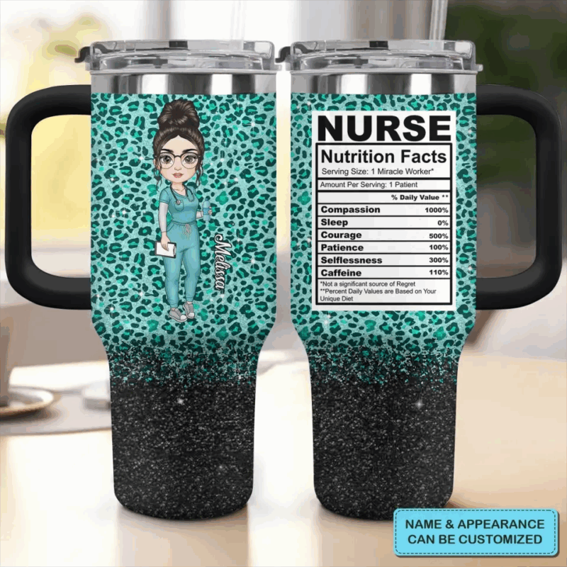 Nurse Nutrition Facts Custom Stanley Quencher 40oz Stainless Steel Tumbler With Handle - Threewoofs