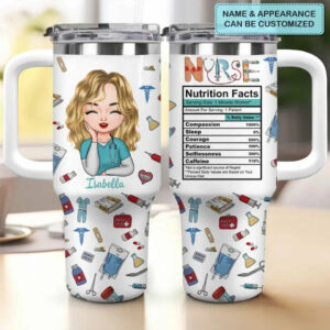 Nurse Nutrition Facts Custom Stanley Quencher 40oz Stainless Steel Tumbler With Handle - Threewoofs