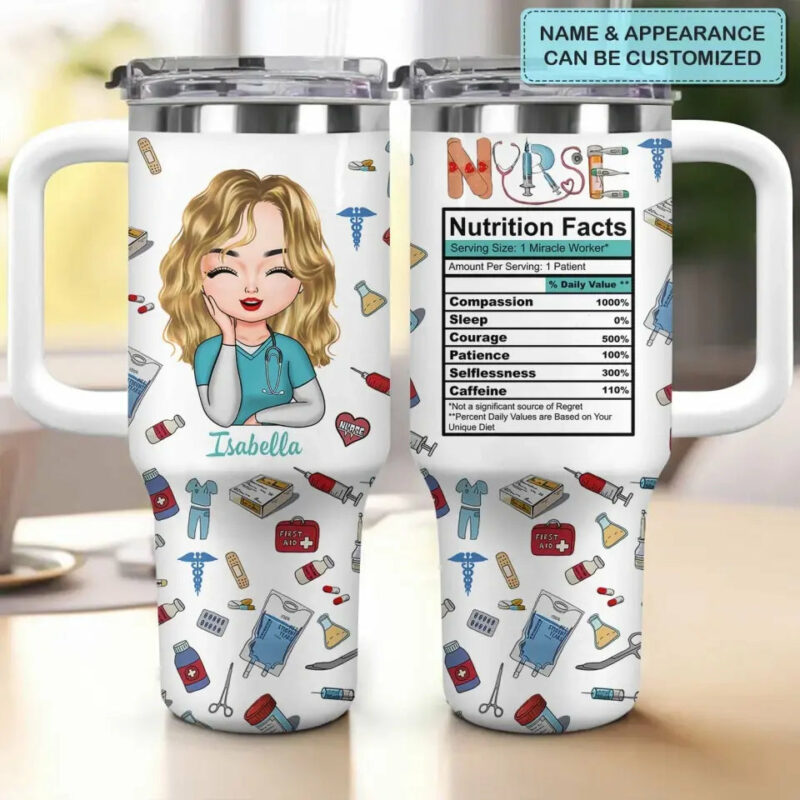 Nurse Nutrition Facts Custom Stanley Quencher 40oz Stainless Steel Tumbler With Handle - Threewoofs
