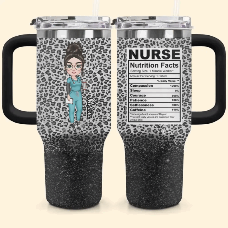 Nurse Nutrition Facts Custom Stanley Quencher 40oz Stainless Steel Tumbler With Handle - Threewoofs