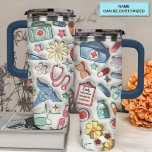 Nurse Puffy Scrubs Life Custom Stanley Quencher 40oz Stainless Steel Tumbler With Handle - Threewoofs