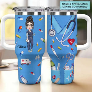 Nurse Scrubs Custom Stanley Quencher 40oz Stainless Steel Tumbler With Handle - Threewoofs