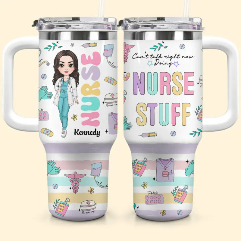 Nurse Stuff Custom Stanley Quencher 40oz Stainless Steel Tumbler With Handle - Threewoofs