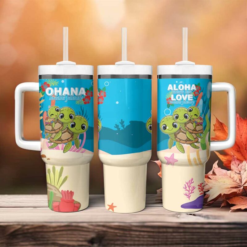 Ohana Hawaii Kawaii Family Turtle Custom Stanley Quencher 40oz Stainless Steel Tumbler With Handle - Threewoofs - Image 4