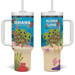 Ohana Hawaii Kawaii Family Turtle Custom Stanley Quencher 40oz Stainless Steel Tumbler With Handle - Threewoofs