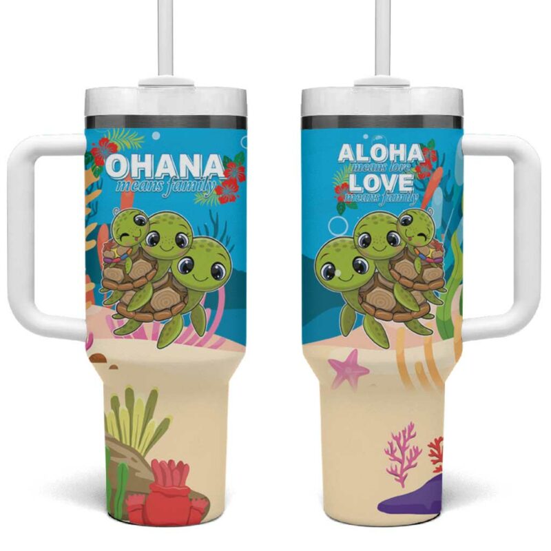 Ohana Hawaii Kawaii Family Turtle Custom Stanley Quencher 40oz Stainless Steel Tumbler With Handle - Threewoofs