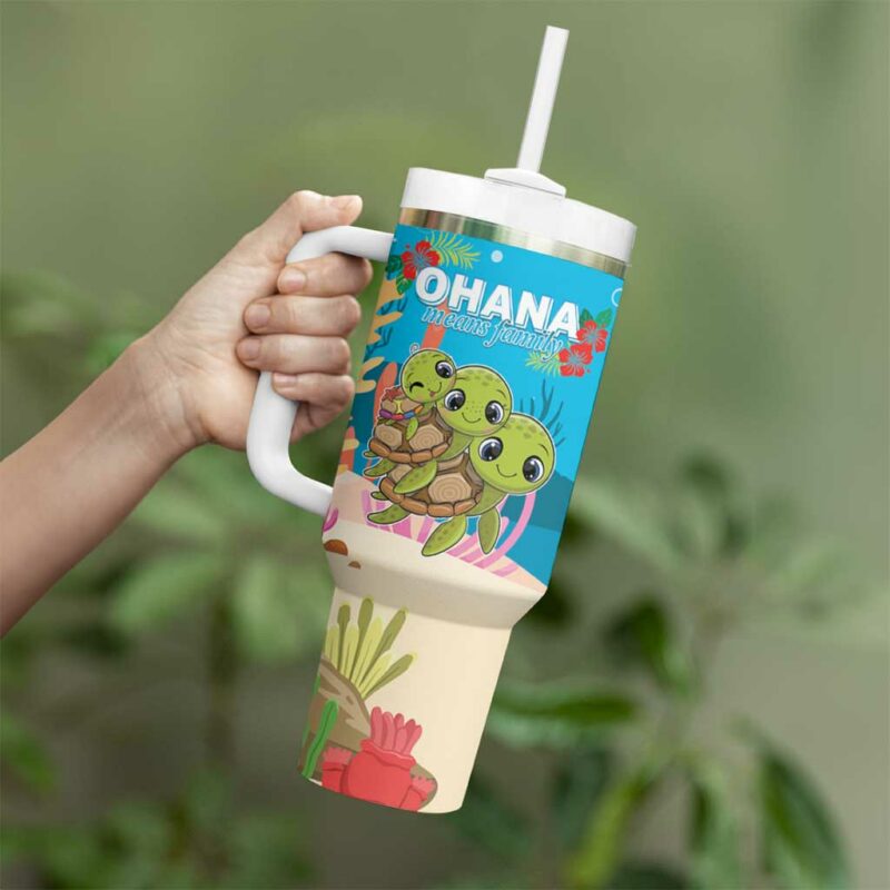 Ohana Hawaii Kawaii Family Turtle Custom Stanley Quencher 40oz Stainless Steel Tumbler With Handle - Threewoofs - Image 3