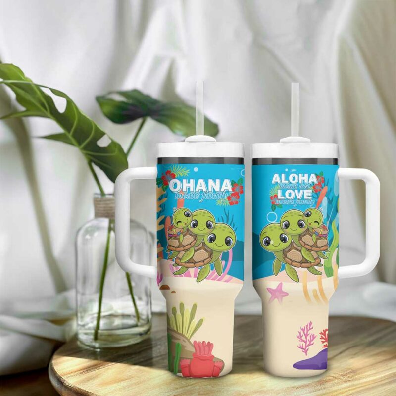Ohana Hawaii Kawaii Family Turtle Custom Stanley Quencher 40oz Stainless Steel Tumbler With Handle - Threewoofs - Image 9