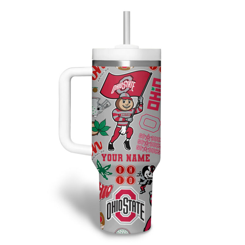 Ohio State Buckeyes NCAA Custom Stanley Quencher 40oz Stainless Steel Tumbler With Handle - Threewoofs - Image 3