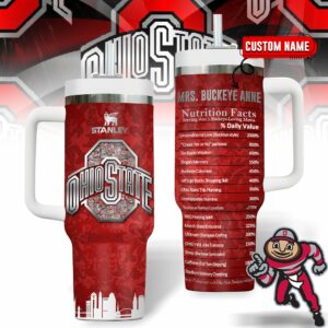 Ohio State Buckeyes NCAA Custom Stanley Quencher 40oz Stainless Steel Tumbler With Handle - Threewoofs