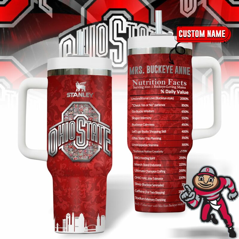 Ohio State Buckeyes NCAA Custom Stanley Quencher 40oz Stainless Steel Tumbler With Handle - Threewoofs