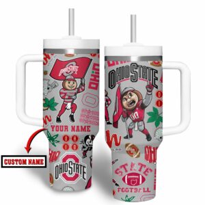 Ohio State Buckeyes NCAA Custom Stanley Quencher 40oz Stainless Steel Tumbler With Handle - Threewoofs
